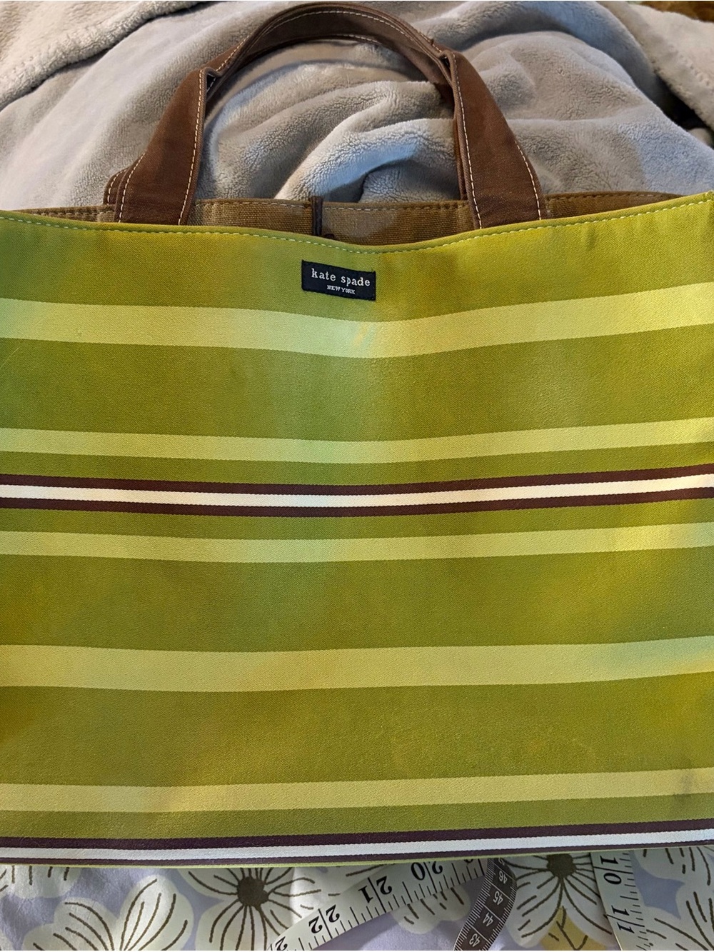 kate spade Olive and Brown Striped Canvas Tote
